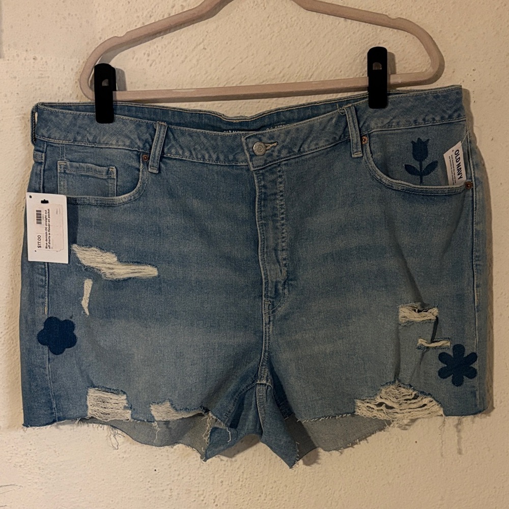 Old Navy Blue Floral Distressed Jean Shorts